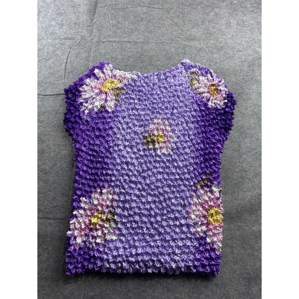 Vintage Popcorn Top Textured Floral Stretch Shirt Women's One Size Y2K 2000s
